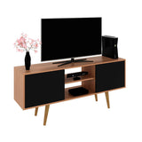 Rack de TV Ecuador Almendra y Negro 136x59.5cm Para TV Hasta 55 Pulgadas con Dos Cajones y con Patas - Muebles para TV | Bylmo