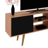 Rack de TV Ecuador Almendra y Negro 136x59.5cm Para TV Hasta 55 Pulgadas con Dos Cajones y con Patas - Muebles para TV | Bylmo