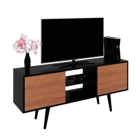 Rack Ecuador Almendra y Negro 136 cm con Dos Puertas - Muebles para TV | Bylmo