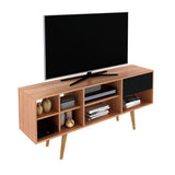 Rack de TV Chile Almendra y Negro 136x59.5cm para TV Hasta 55 Pulgadas con Ranuras para Cables y con Siete Compartimientos