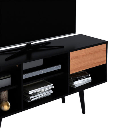 Rack Chile Negro y Almendra 136 cm con Un Cajón - Muebles para TV | Bylmo