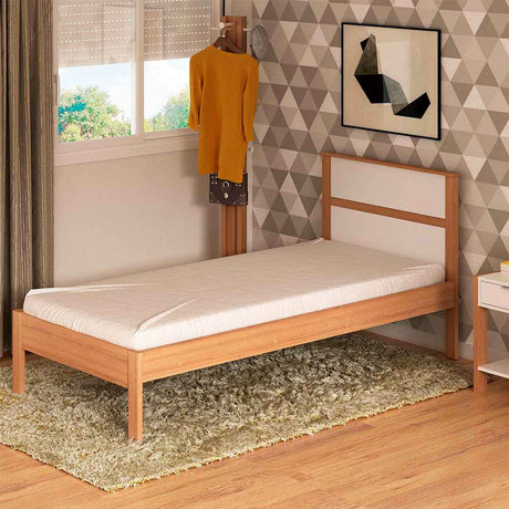 Cama Viena Almendra y Blanco 96.7x92cm para Colchón Sencillo sin Colchón y con Cabecero - Camas | Bylmo