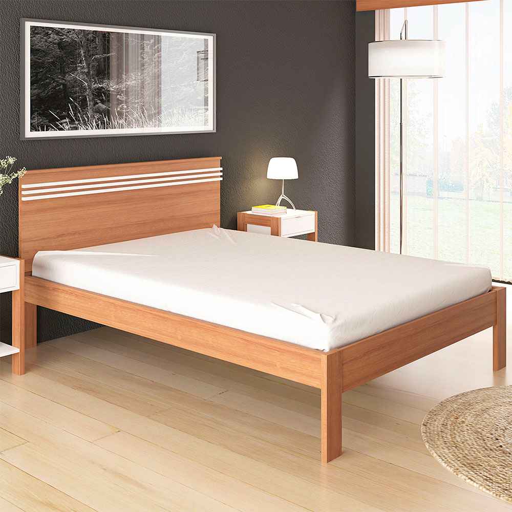 Cama Kaia Almendra y Blanco 148.6x93cm para Colchón Doble sin Colchón y con Cabecero - Camas | Bylmo