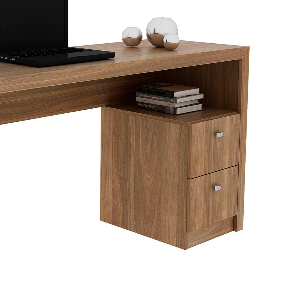 Escritorio Santorini Teca 135 cm con Cajones y Entrepaños - Escritorios y Archivadores | Bylmo