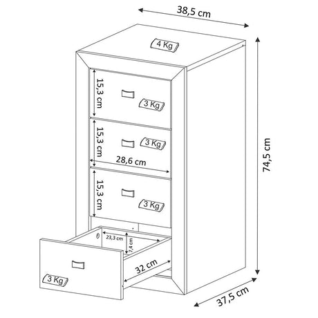 Cómoda Ferrara Blanco 38 cm con Cuatro Cajones - Cajoneras | Bylmo