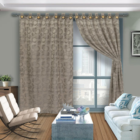 Cortina Jacquard Café 265x215cm de Circulos con Buena Opacidad - Cortinas | Bylmo