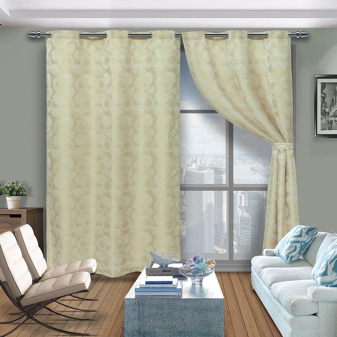 Cortina Jacquard Beige 265x215cm de Circulos con Buena Opacidad - Cortinas | Bylmo
