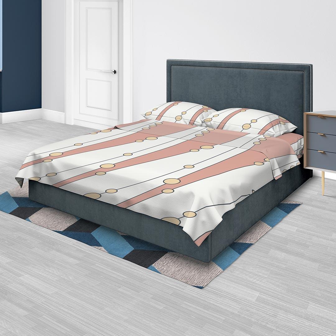 Juego de Sabanas Algodón 250 Hilos King 200 cm Blanco con Líneas y Círculos - Ropa de Cama | Bylmo