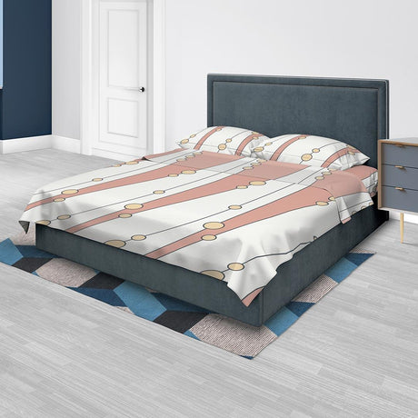 Juego de Sabanas Algodón 250 Hilos Queen 160 cm Blanco con Líneas y Círculos - Ropa de Cama | Bylmo