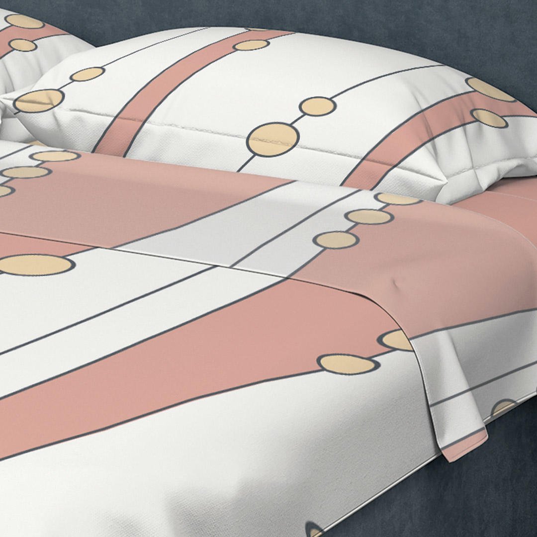 Juego de Sabanas Algodón 250 Hilos King 200 cm Blanco con Líneas y Círculos - Ropa de Cama | Bylmo