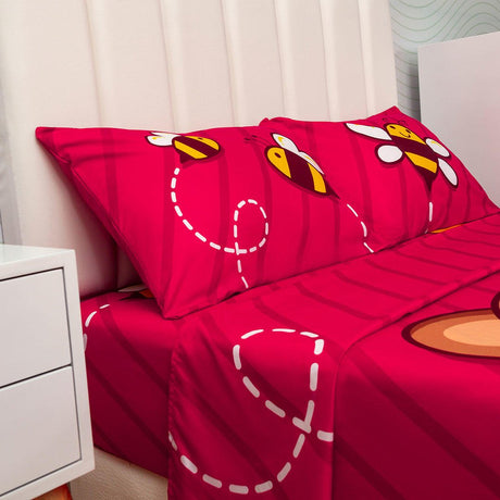 Juego de Sabanas Infantil Microfibra Semidoble 120 cm Fucsia de Osos y Abejas - Ropa de Cama | Bylmo