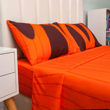 Juego de Sabanas Infantil Microfibra Semidoble 120 cm Naranja de Tigre - Ropa de Cama | Bylmo
