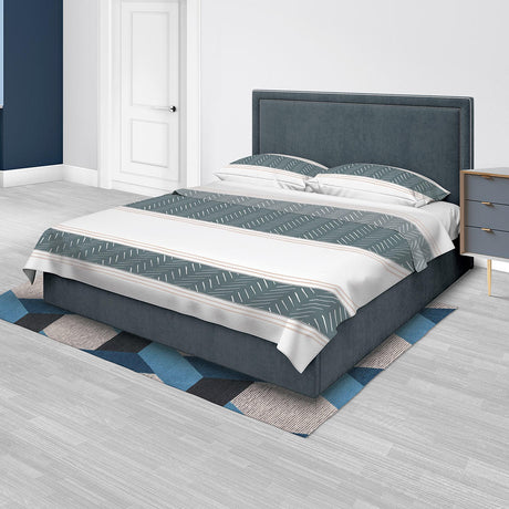 Juego de Sabanas Algodón 250 Hilos King 200 cm Blanco con Franja Verde Azul y Líneas Blancas - Ropa de Cama | Bylmo