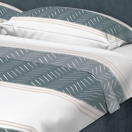 Juego de Sabanas Algodón 250 Hilos King 200 cm Blanco con Franja Verde Azul y Líneas Blancas - Ropa de Cama | Bylmo