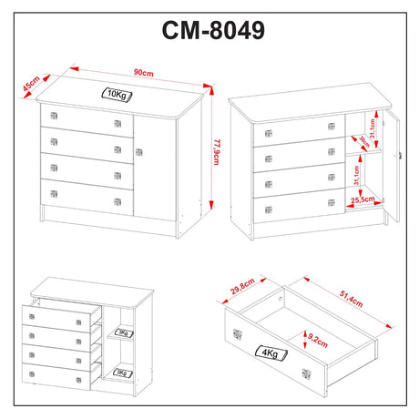 Cómoda San Pablo Blanco 93x77.9cm De Cuatro Hileras con Cuatro Cajones - Cajoneras | Bylmo