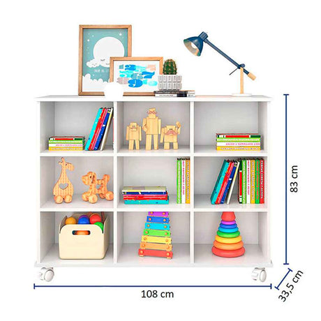 Arrimo Salvador Blanco 108x83cm con Nueve Compartimientos y con Ruedas - Repisas y Percheros | Bylmo