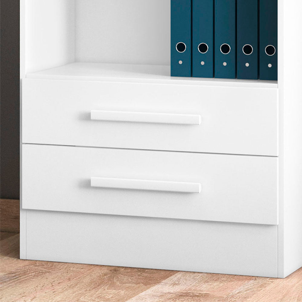 Biblioteca Curitiba Blanco 62x183cm con Cinco Compartimientos y con Dos Cajones - Bibliotecas | Bylmo