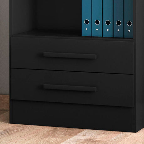 Biblioteca Curitiba Negro 62x183cm con Cinco Compartimientos y con Dos Cajones - Bibliotecas | Bylmo