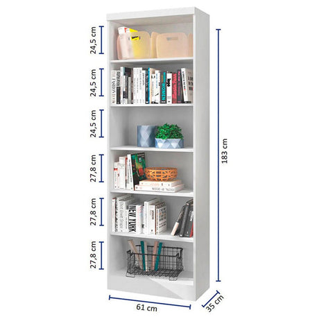 Biblioteca Brasilia Blanco 61x183cm con Cinco Compartimientos - Bibliotecas | Bylmo