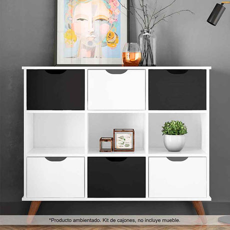 Kit Santos Negro 33x23.2cm De Un Hilera con Un Cajón - Cajoneras | Bylmo