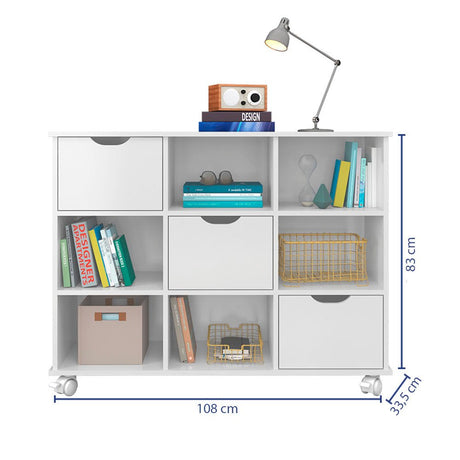 Arrimo con Kit de Tres Cajones Salvador Blanco 108x83cm con Nueve Compartimientos y con Ruedas - Repisas y Percheros | Bylmo