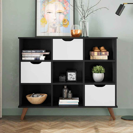 Arrimo Recife Negro 108 cm con Tres Cajones Blancos - Repisas y Percheros | Bylmo