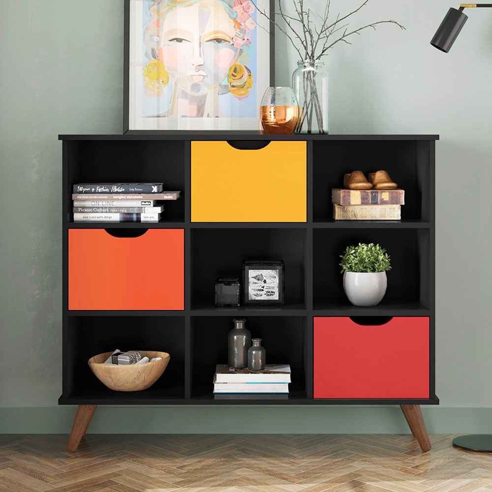 Arrimo Recife Negro 108 cm con Tres Cajones Multicolor - Repisas y Percheros | Bylmo