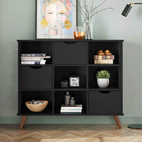 Arrimo Recife Negro 108 cm con Tres Cajones - Repisas y Percheros | Bylmo