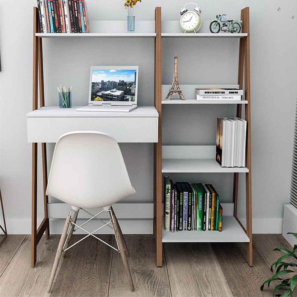 Escritorio Montreal Cafe 126 cm con Biblioteca - Escritorios y Archivadores | Bylmo