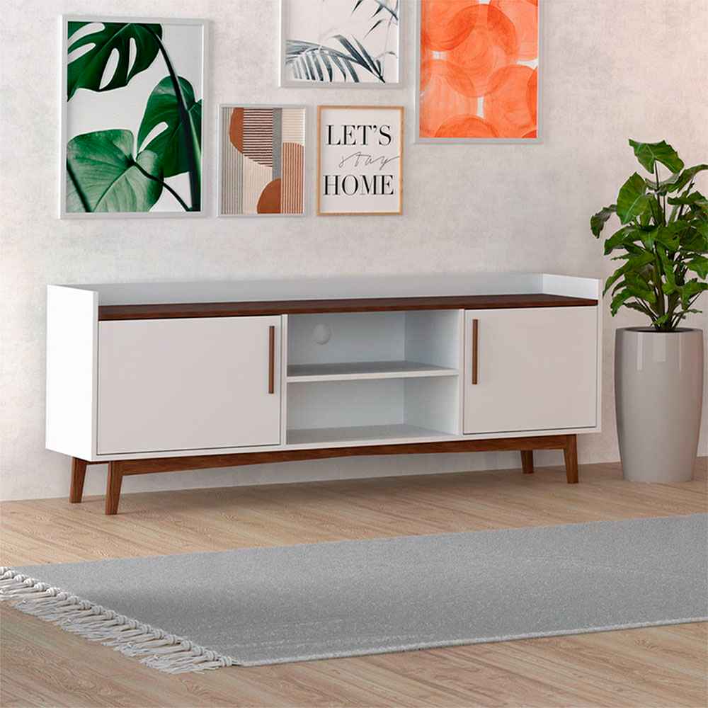 Rack Lille Blanco y Cafe 160 cm con Dos Puertas - Muebles para TV | Bylmo