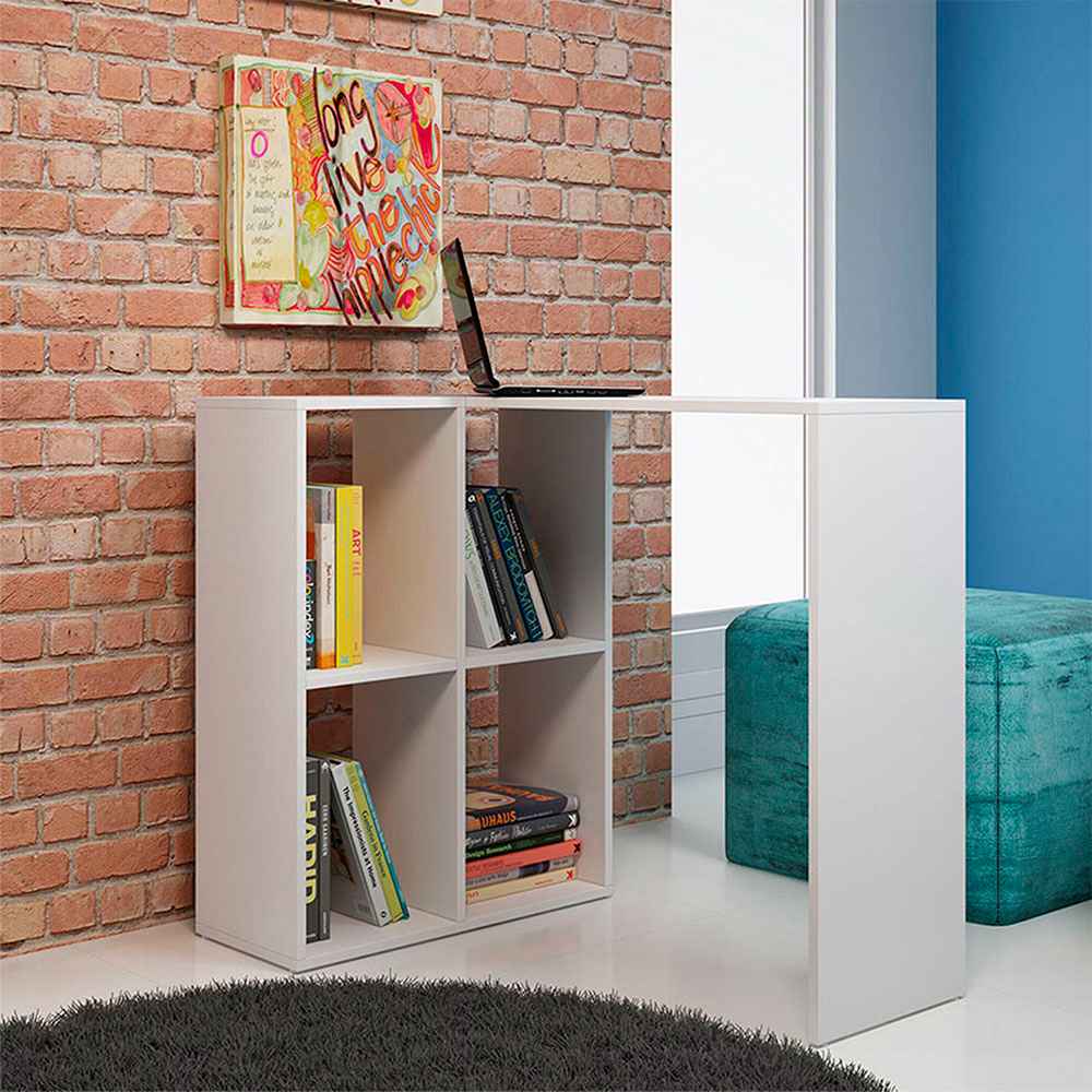 Escritorio en L Qatar Blanco 90 cm con Biblioteca - Escritorios y Archivadores | Bylmo