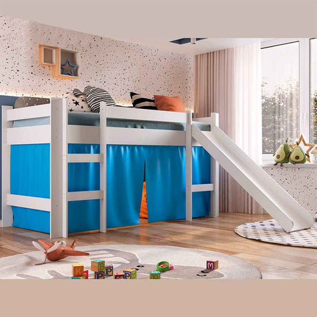 Cama Valentina Sencilla 90 cm Blanco y Azul con Lisadero - Camas | Bylmo