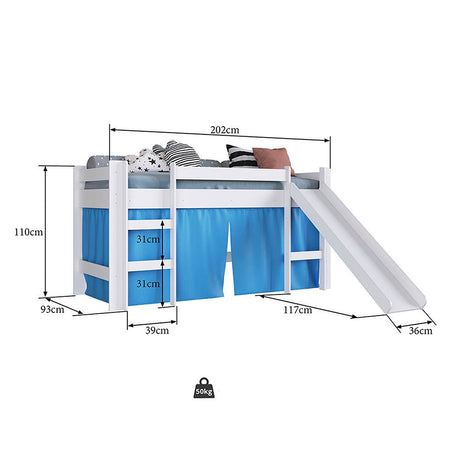 Cama Valentina Sencilla 90 cm Blanco y Azul con Lisadero - Camas | Bylmo