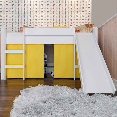 Cama Valentina Sencilla 90 cm Blanco y Amarillo con Lisadero