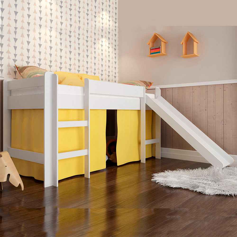 Cama Valentina Sencilla 90 cm Blanco y Amarillo con Lisadero - Camas | Bylmo