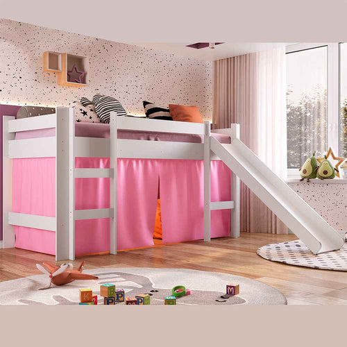 Cama Valentina Sencilla 90 cm Blanco y Rosado con Lisadero