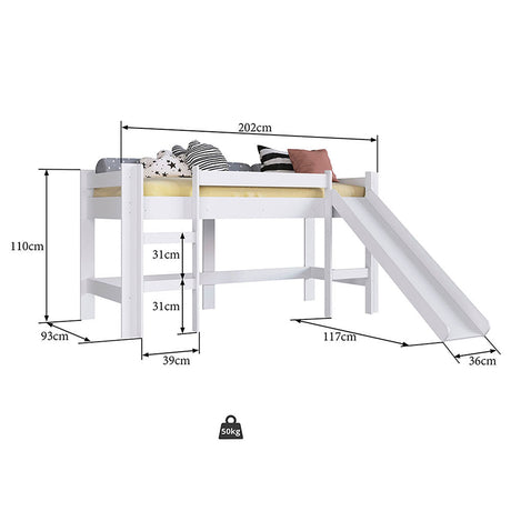 Cama Marcela Sencilla 90 cm Blanco con Lisadero - Camas | Bylmo