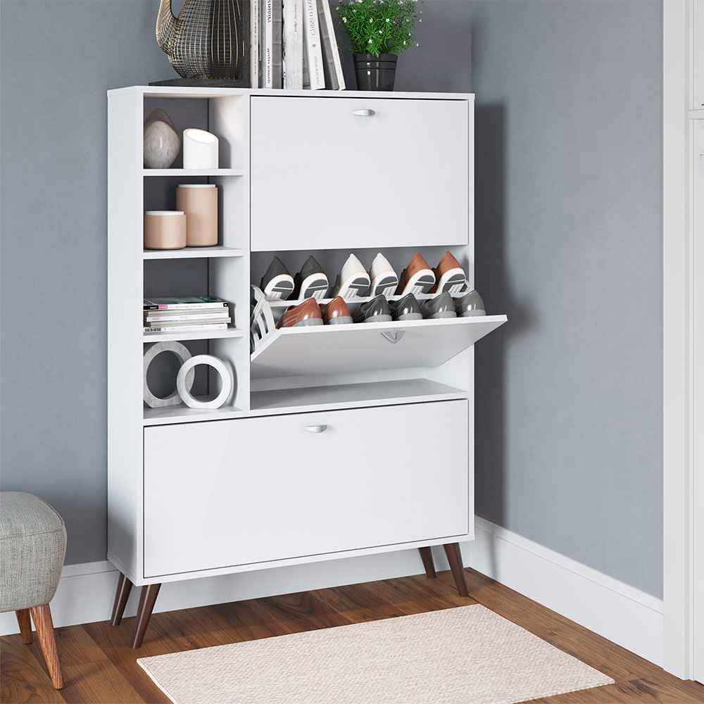 Zapatero Marimar Blanco 90 cm con Tres Puertas y Entrepaños - Closets | Bylmo