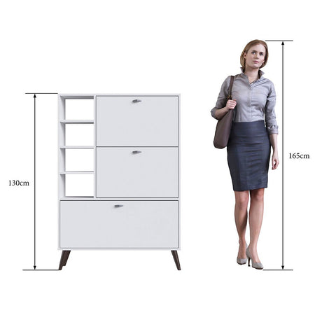 Zapatero Marimar Blanco 90 cm con Tres Puertas y Entrepaños - Closets | Bylmo