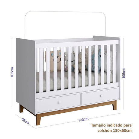 Cuna Jairo 133x105 cm Blanco con Dos Cajones - Camas | Bylmo