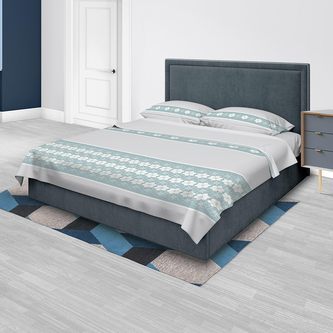 Juego de Sabanas Algodón 250 Hilos King 200 cm Gris con Flores Blancas - Ropa de Cama | Bylmo