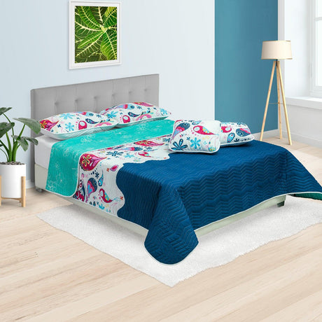 Cubrelecho Español Blanco y Azul para Cama Queen 160 X 190 Cm Doble Faz de Mandalas - Ropa de Cama | Bylmo