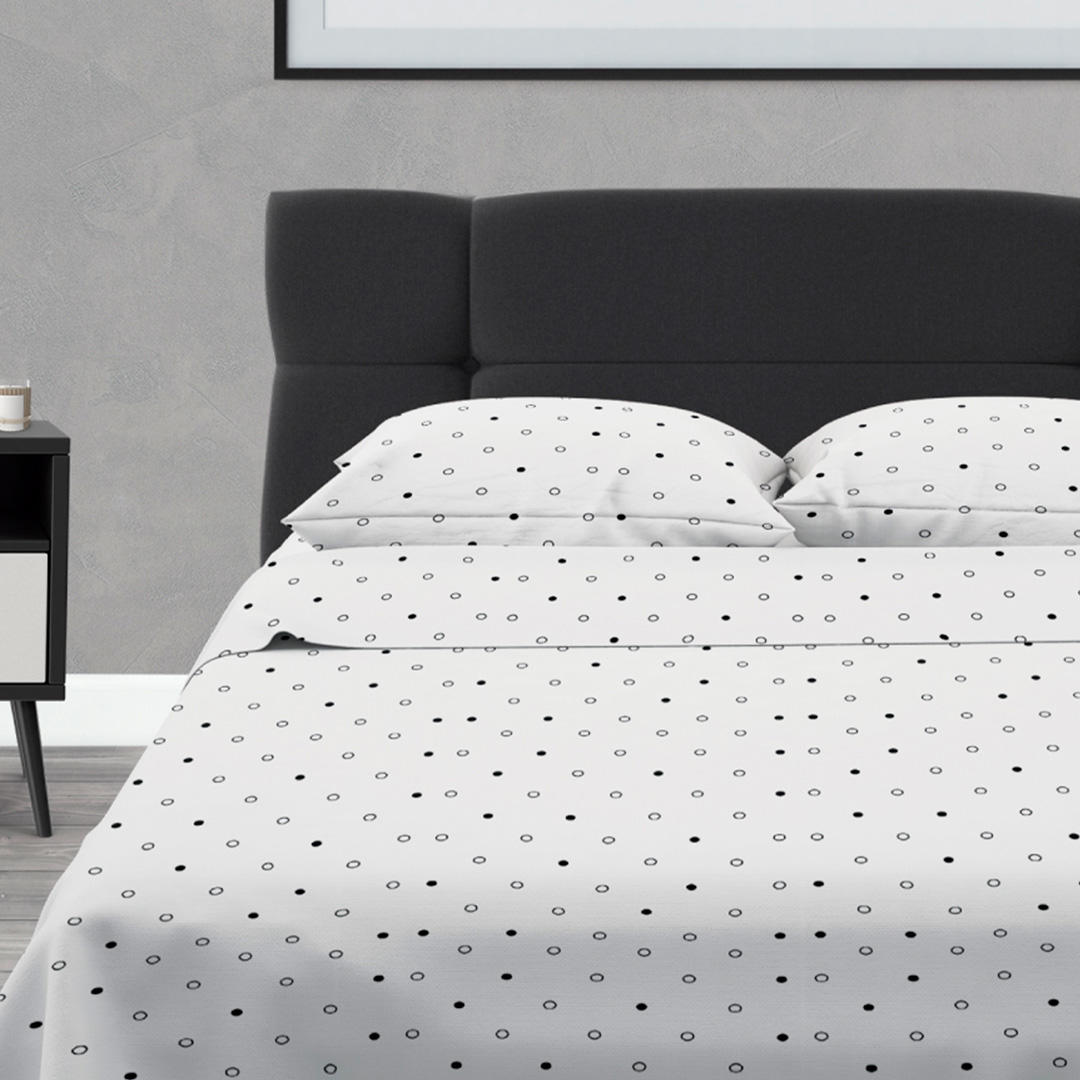Juego de Sabanas Microfibra Semidoble 120 cm Blanco con Círculos Pequeños - Ropa de Cama | Bylmo