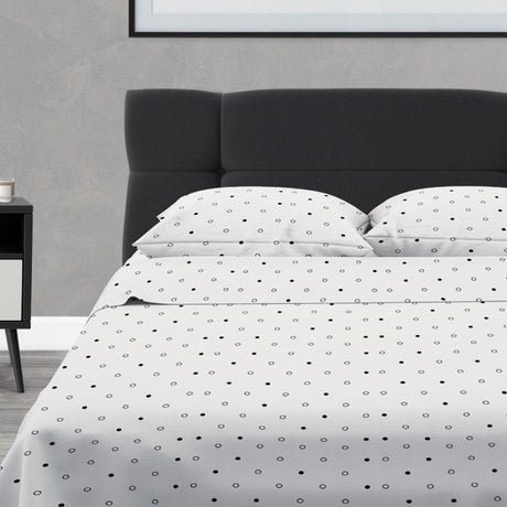 Juego de Sabanas Microfibra Semidoble 120 cm Blanco con Círculos Pequeños - Ropa de Cama | Bylmo