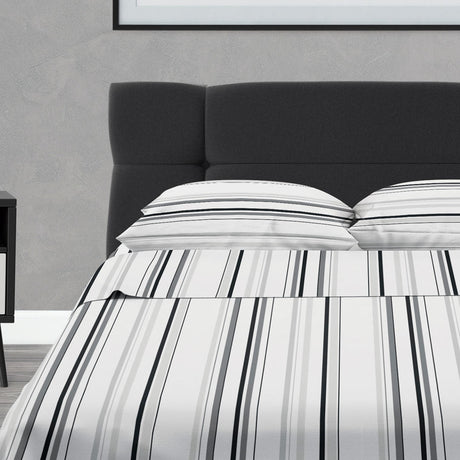 Juego de Sabanas Microfibra Doble 140 cm Blanco con Líneas Negras - Ropa de Cama | Bylmo