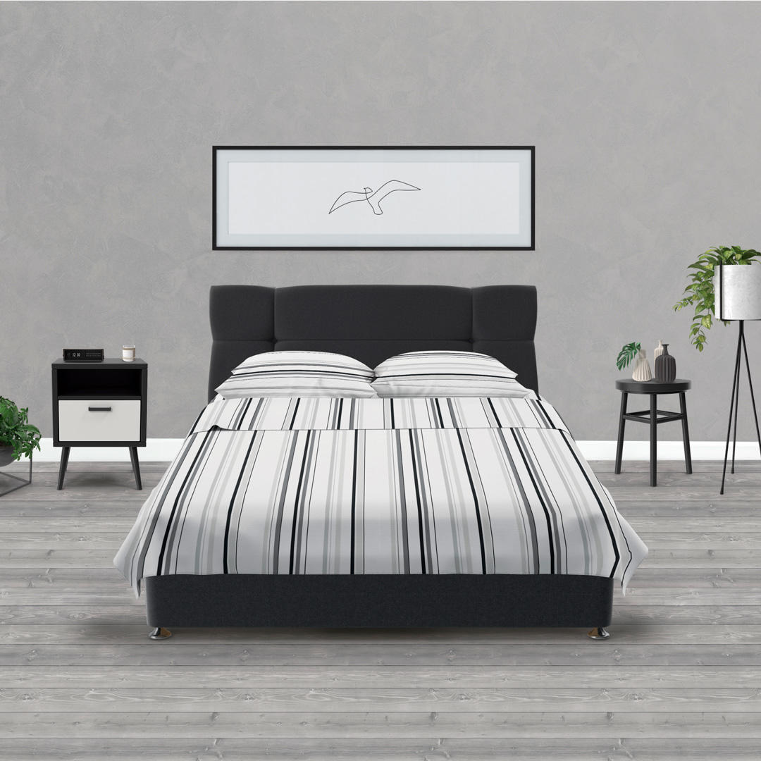 Juego de Sabanas Microfibra Doble 140 cm Blanco con Líneas Negras - Ropa de Cama | Bylmo