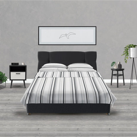 Juego de Sabanas Microfibra Doble 140 cm Blanco con Líneas Negras - Ropa de Cama | Bylmo