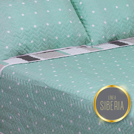 Cubrelecho Español Prensado Verde Menta para Cama Doble 140 X 190 Cm Doble Faz de Lineas Y Puntos - Ropa de Cama | Bylmo
