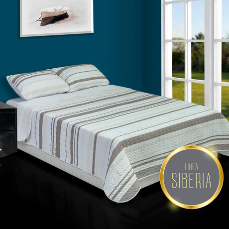 Cubrelecho Español Blanco y Gris para Cama King 200 X 200 Cm Doble Faz de Lineas - Ropa de Cama | Bylmo