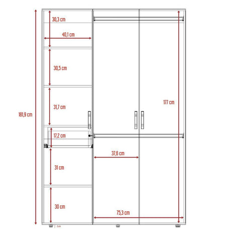 Closet Roko Coñac 120x181.9cm con 1 Cajones con 4 Entrepaños - Closets | Bylmo